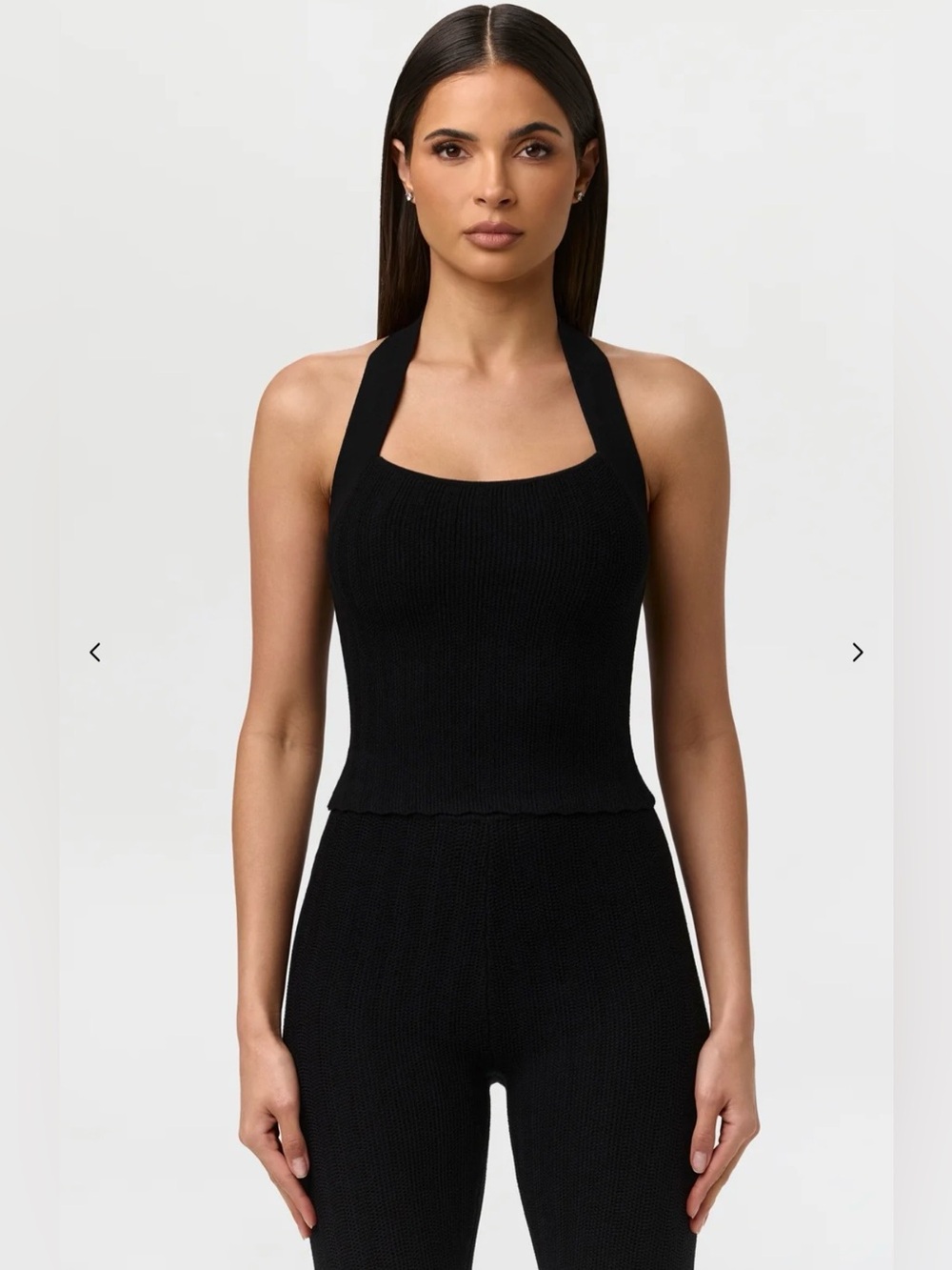 Naked Wardrobe Knit Open Back Halter Top Black